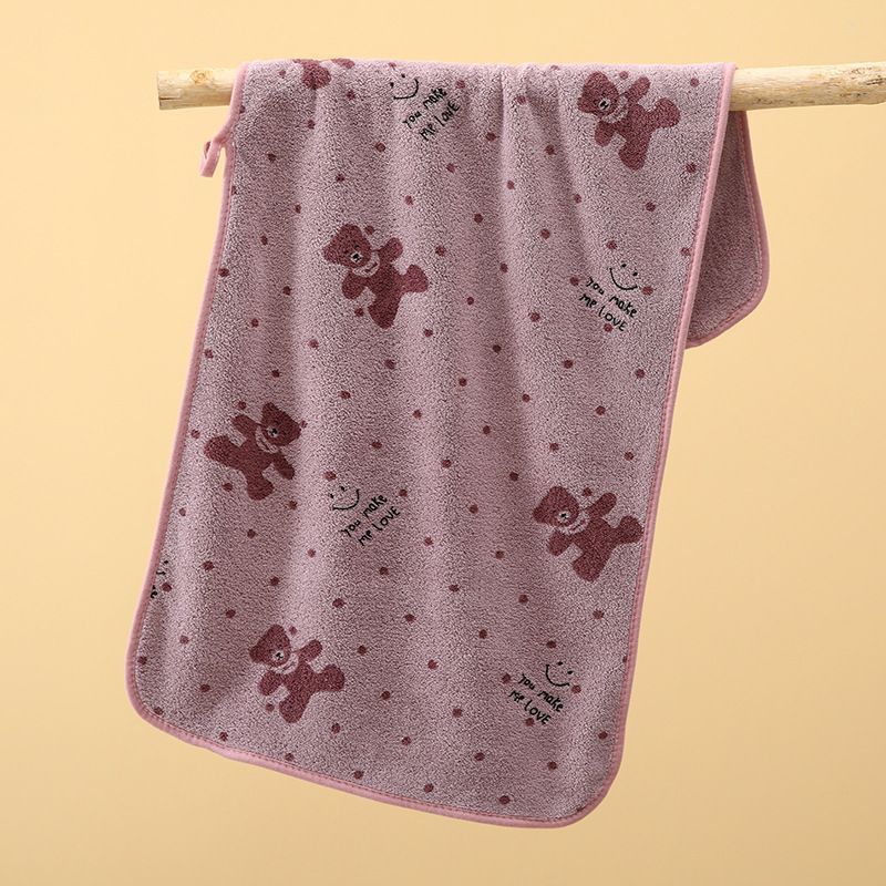 Purple 5-Piece Soft Absorbent Towel Set - Bear Print Face and Bath Towels with view 2