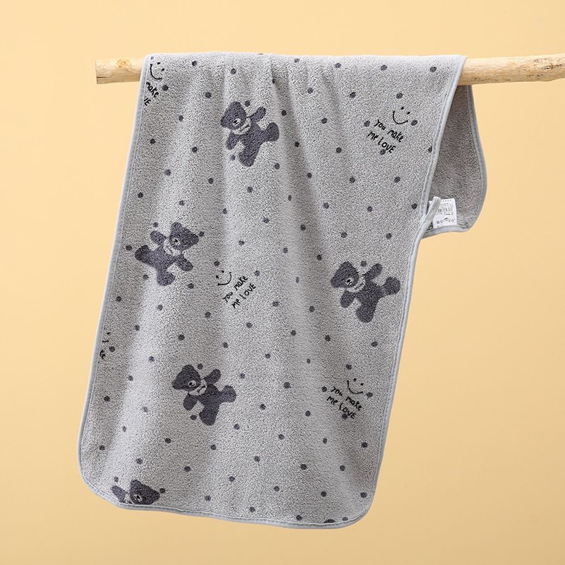 Gray 5-Piece Soft Absorbent Towel Set - Bear Print Face and Bath Towels with view 2