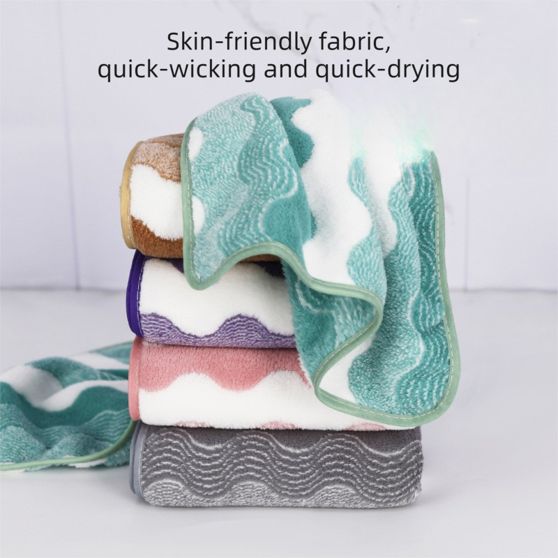 Brown 5-Pack Wave Pattern Towels - Thick Soft Absorbent Face Towels with Bound view 5