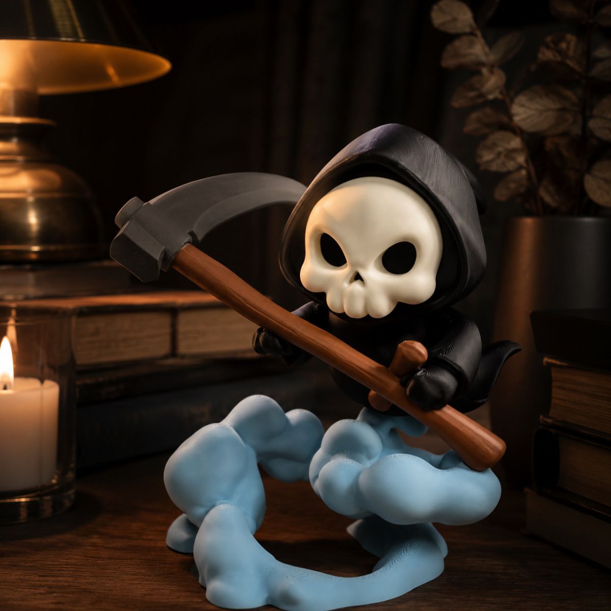 Cute Grim Reaper Figurine - 3D Printed Skeleton Display Model with Scythe and view 5