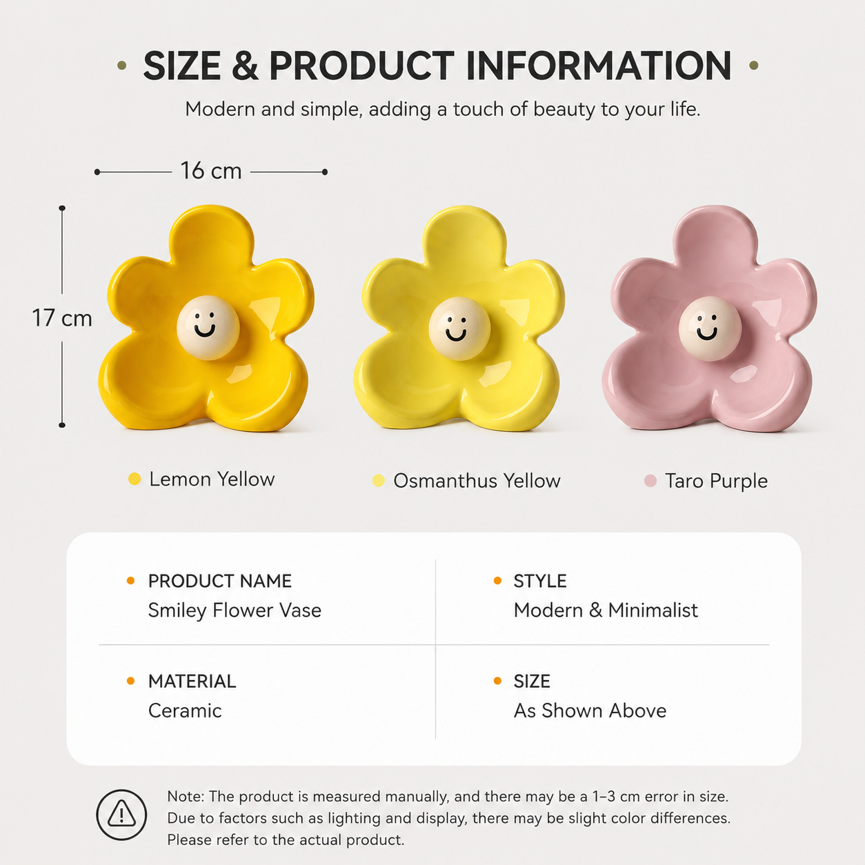 Cute Smiley Flower Ceramic Vase (Purple)- Glossy Floral Shaped Decorative Vase view 5
