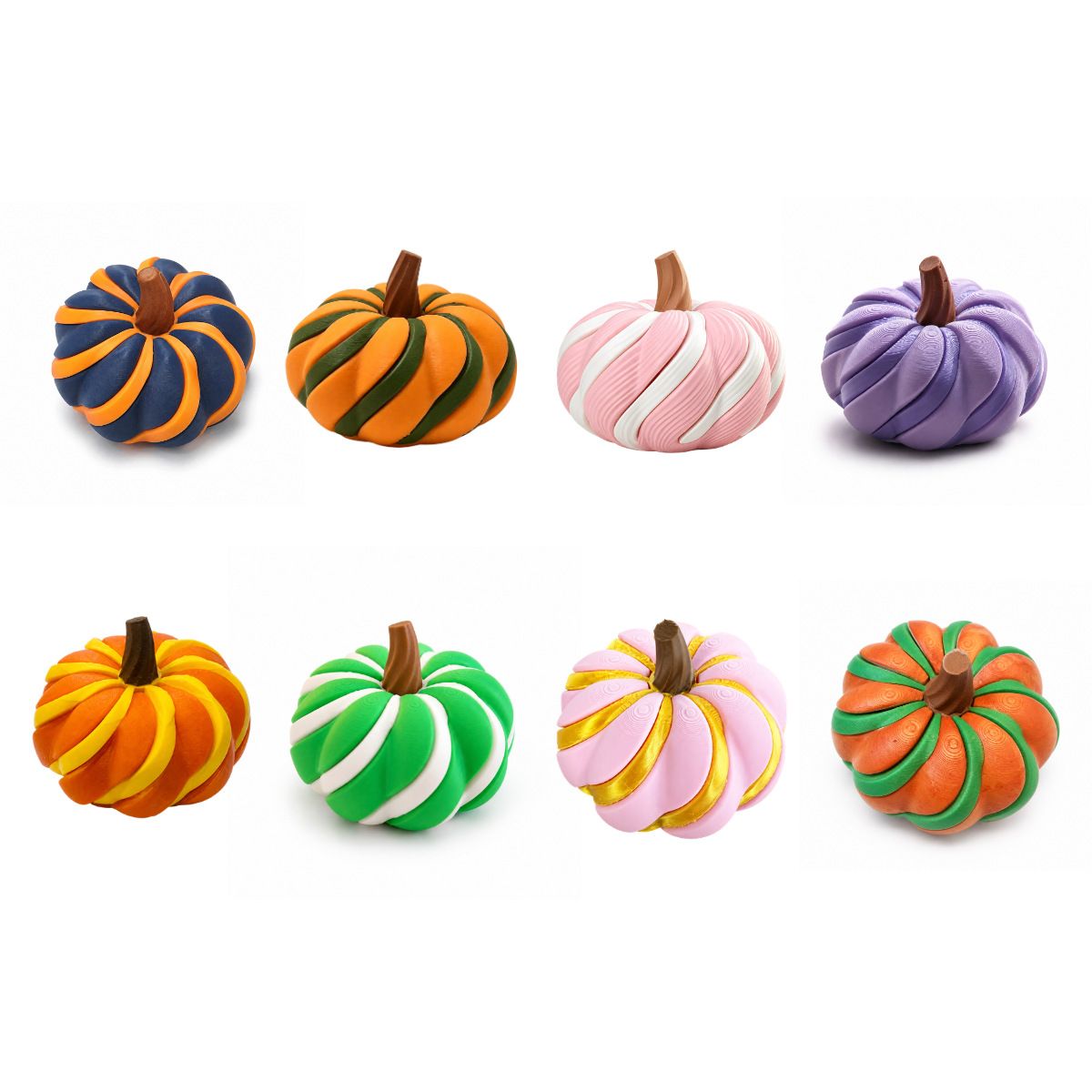 3D Printed Spiral Pumpkin Decoration - Pink and White Twisted Rib Design view 6