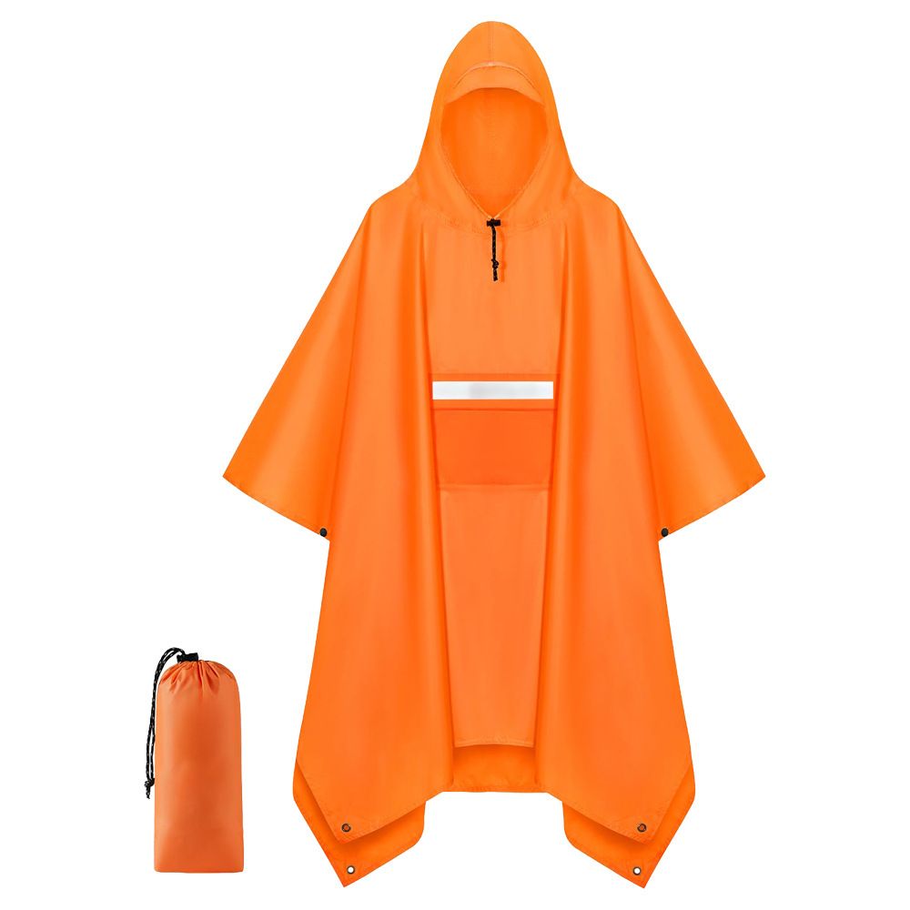 Orange Unisex Hooded Rain Poncho - Lightweight Packable Outdoor Rain Cape with — image 1