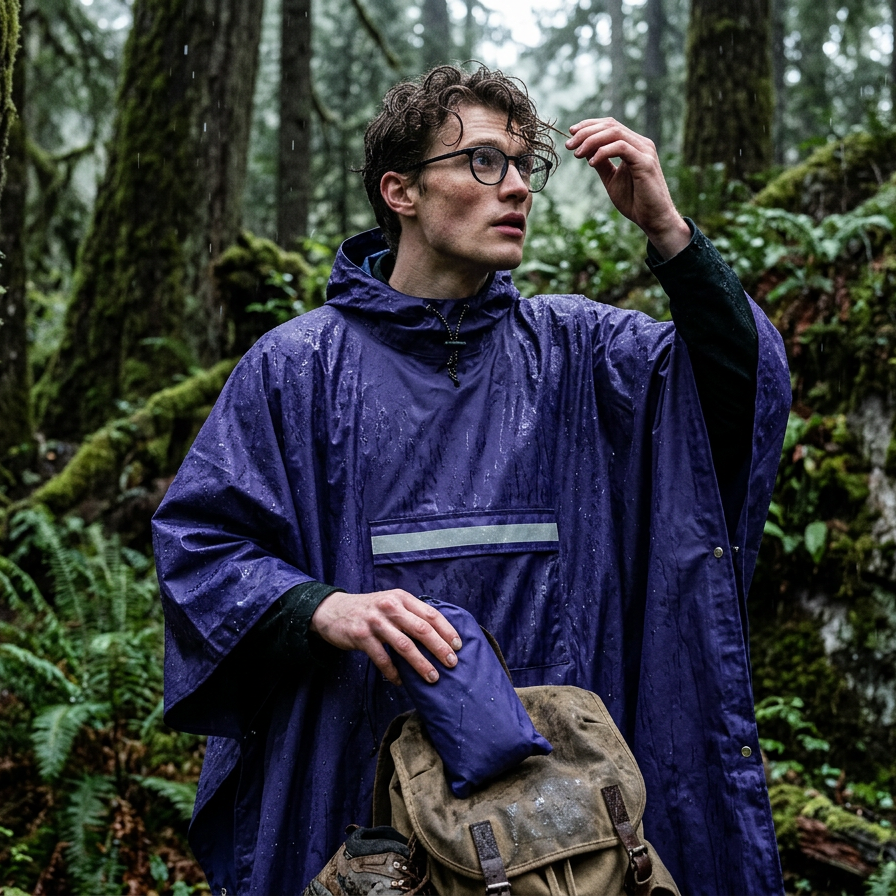 Blue Unisex Hooded Rain Poncho - Lightweight Packable Outdoor Rain Cape with view 2