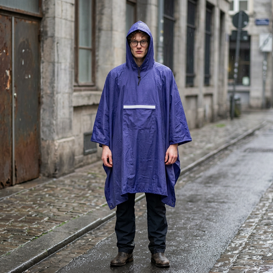 Blue Unisex Hooded Rain Poncho - Lightweight Packable Outdoor Rain Cape with view 3