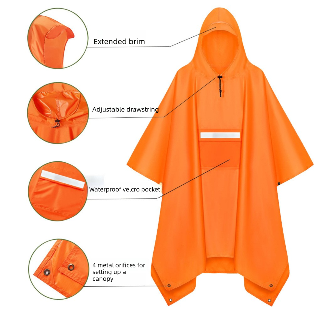Blue Unisex Hooded Rain Poncho - Lightweight Packable Outdoor Rain Cape with view 4
