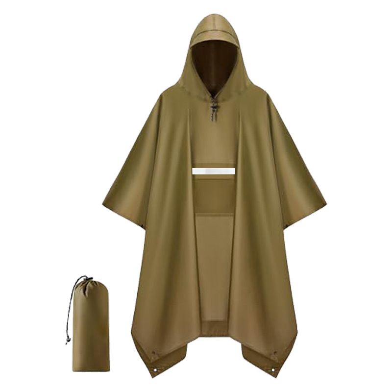 Brown Unisex Hooded Rain Poncho - Lightweight Packable Outdoor Rain Cape with — image 1