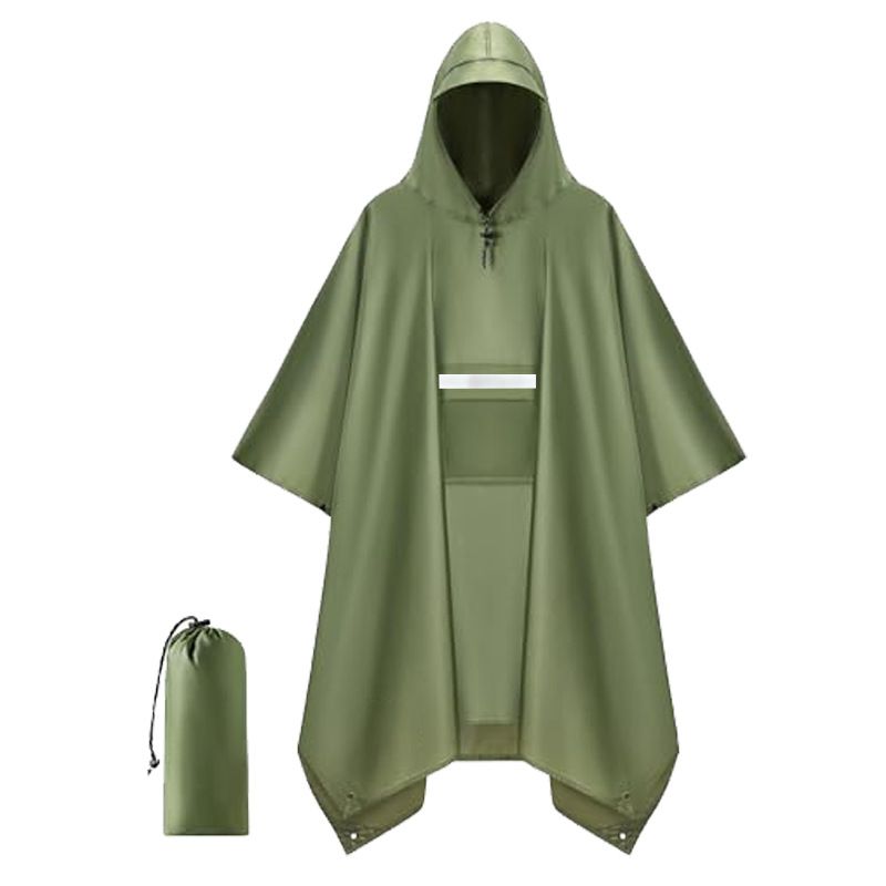 Green Unisex Hooded Rain Poncho - Lightweight Packable Outdoor Rain Cape with — image 1