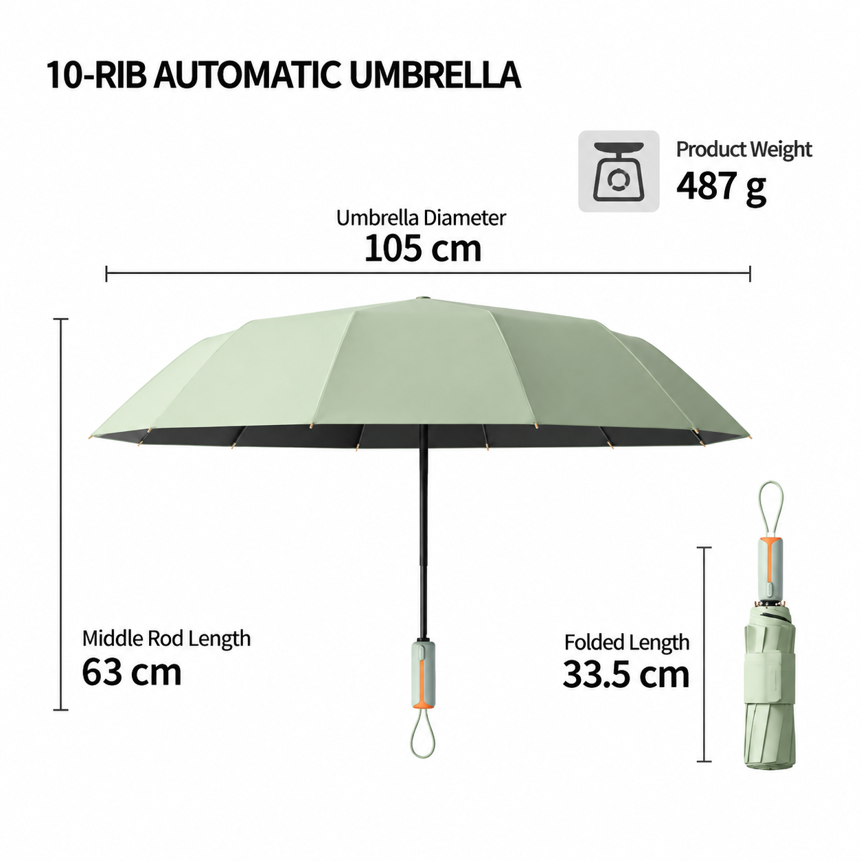 Automatic Folding Umbrella (Navy Blue)- 105 cm Large Canopy view 5