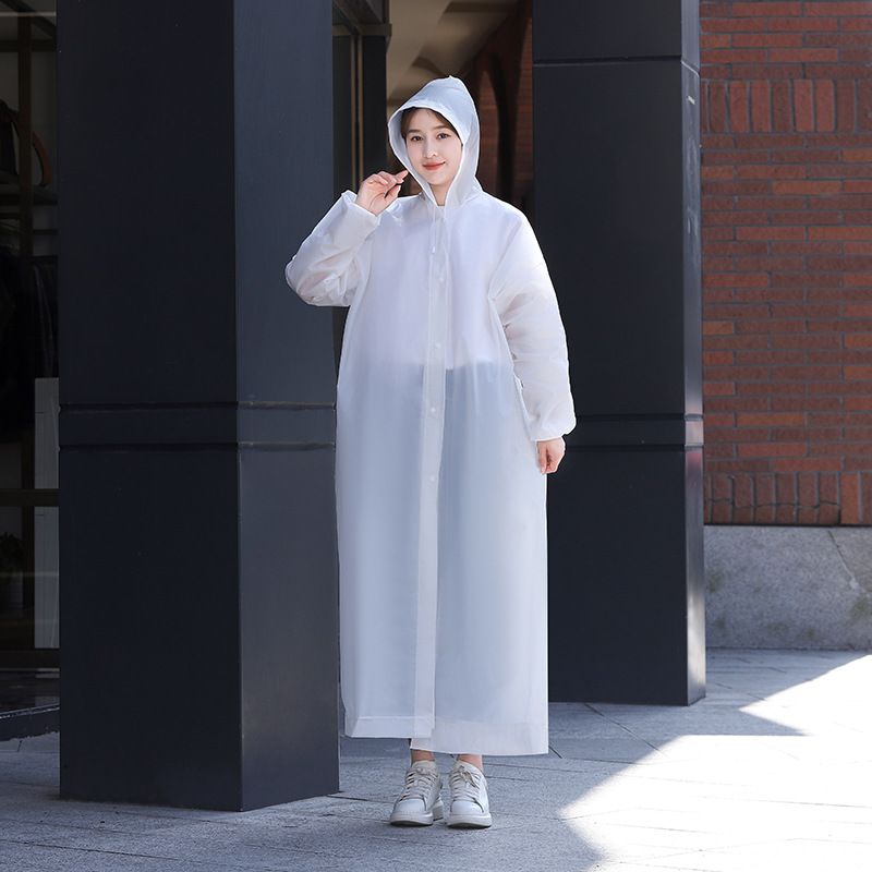 2 pcs White Reusable EVA Hooded Raincoat - 150 g Lightweight Long Rain Jacket view 4