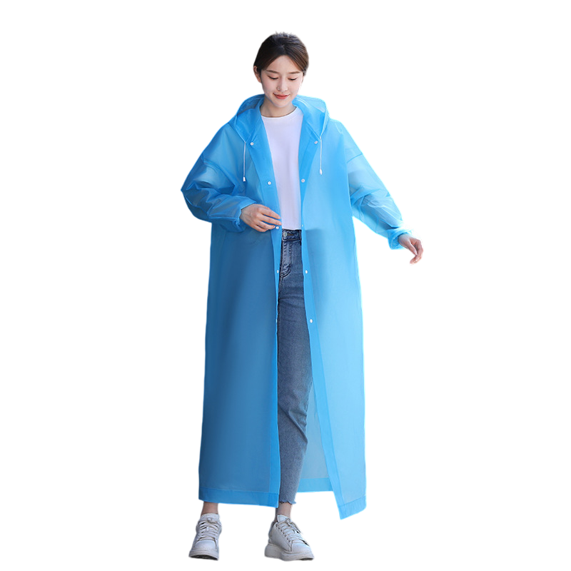 2 pcs Blue Reusable EVA Hooded Raincoat - 150 g Lightweight Long Rain Jacket — image 1
