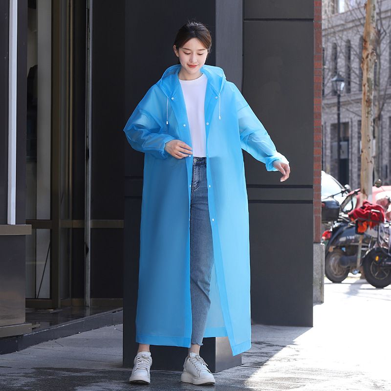 2 pcs Blue Reusable EVA Hooded Raincoat - 150 g Lightweight Long Rain Jacket view 3