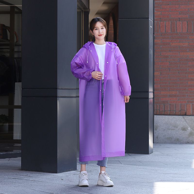 2 pcs Purple Reusable EVA Hooded Raincoat - 150 g Lightweight Long Rain Jacket view 3