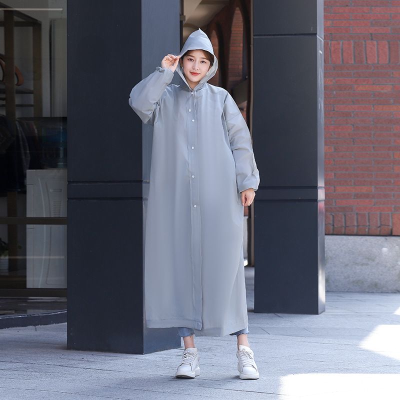 2 pcs Gray Reusable EVA Hooded Raincoat - 150 g Lightweight Long Rain Jacket view 4