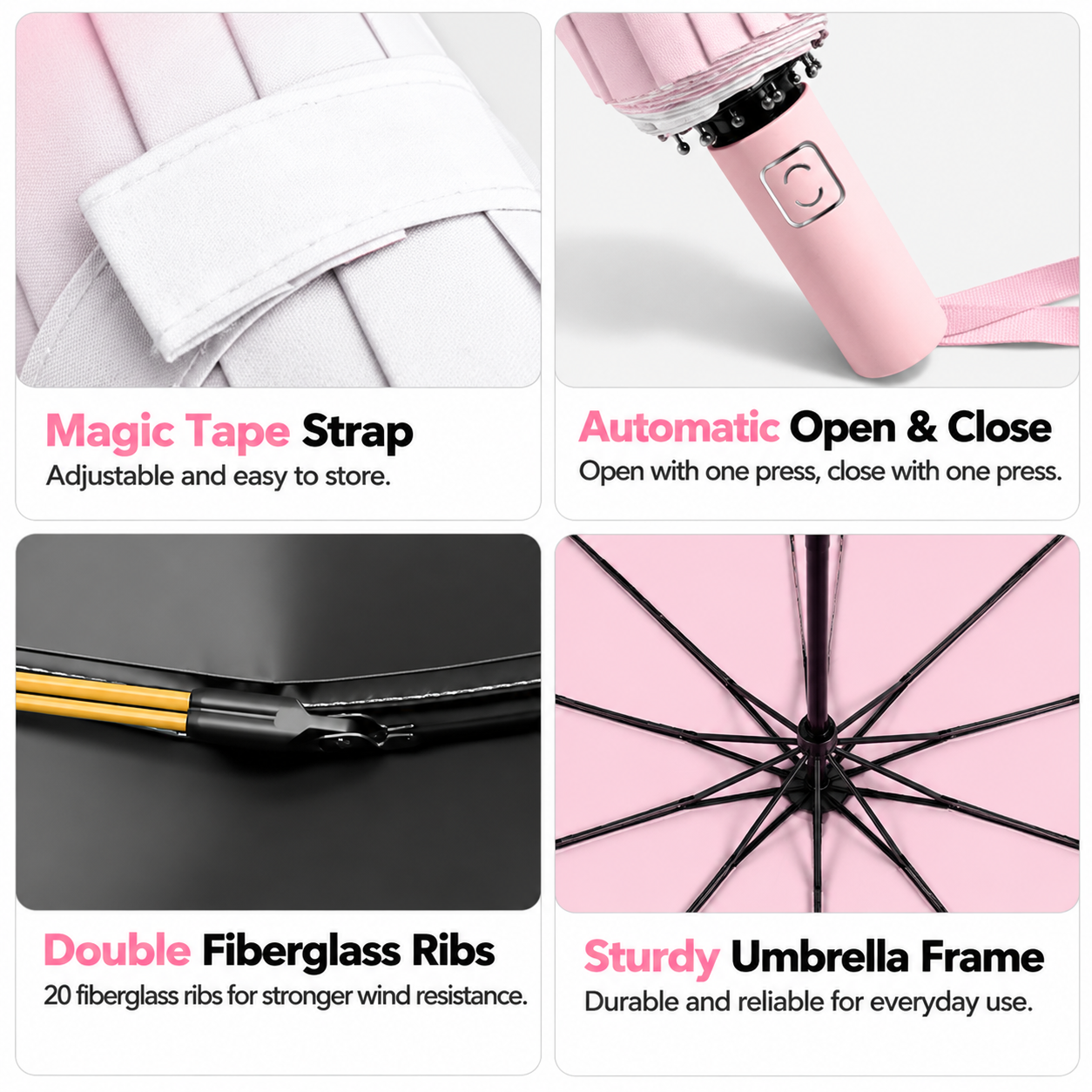 Pink Gradient 40-Rib Automatic Folding Umbrella - 105 cm Large Canopy with view 4