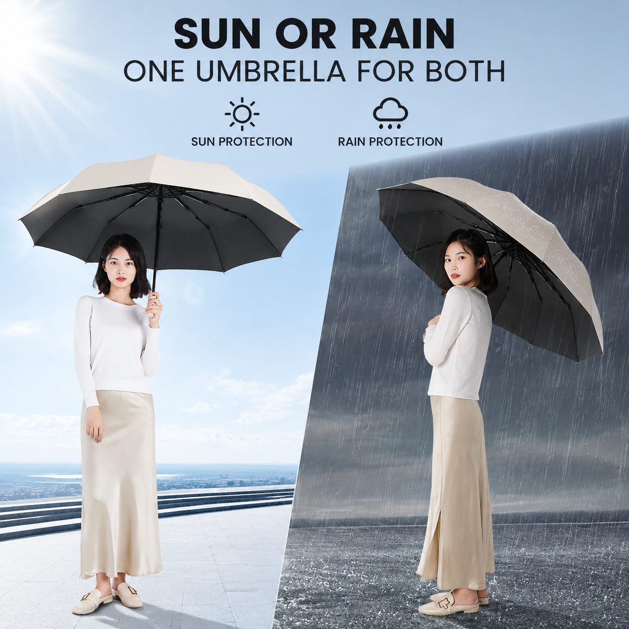 Green Gradient 40-Rib Automatic Folding Umbrella - 105 cm Large Canopy with view 3