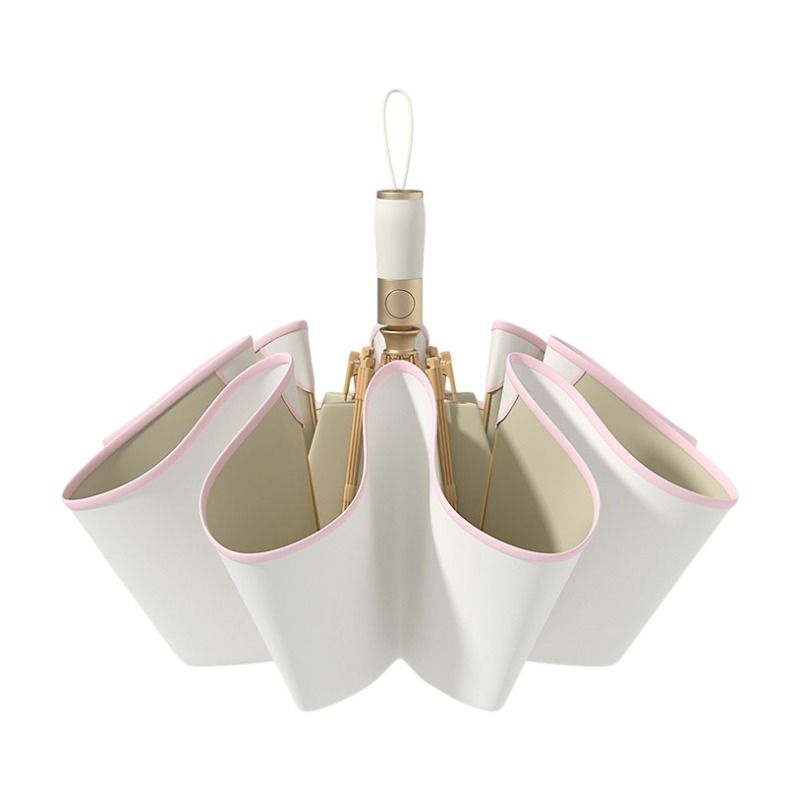 White Rounded Edge Automatic Folding Umbrella - 105 cm Large UPF 50+ Sun and — image 1