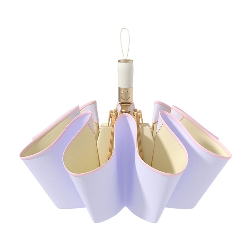 Purple Rounded Edge Automatic Folding Umbrella - 105 cm Large UPF 50+ Sun and — image 1