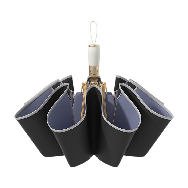 Black Rounded Edge Automatic Folding Umbrella - 105 cm Large UPF 50+ Sun and — image 1