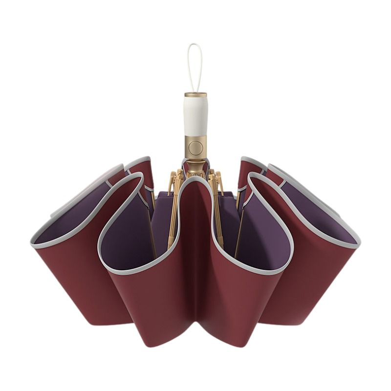 Red Rounded Edge Automatic Folding Umbrella - 105 cm Large UPF 50+ Sun and — image 1