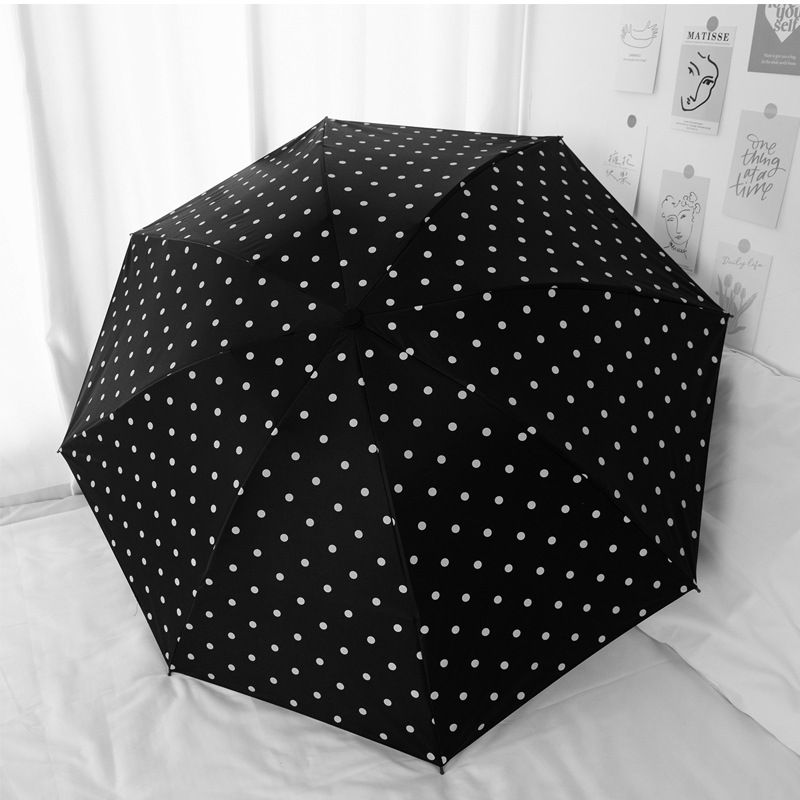 Black Polka Dot Manual Folding Umbrella - 112 cm Canopy with Black Coating — image 1
