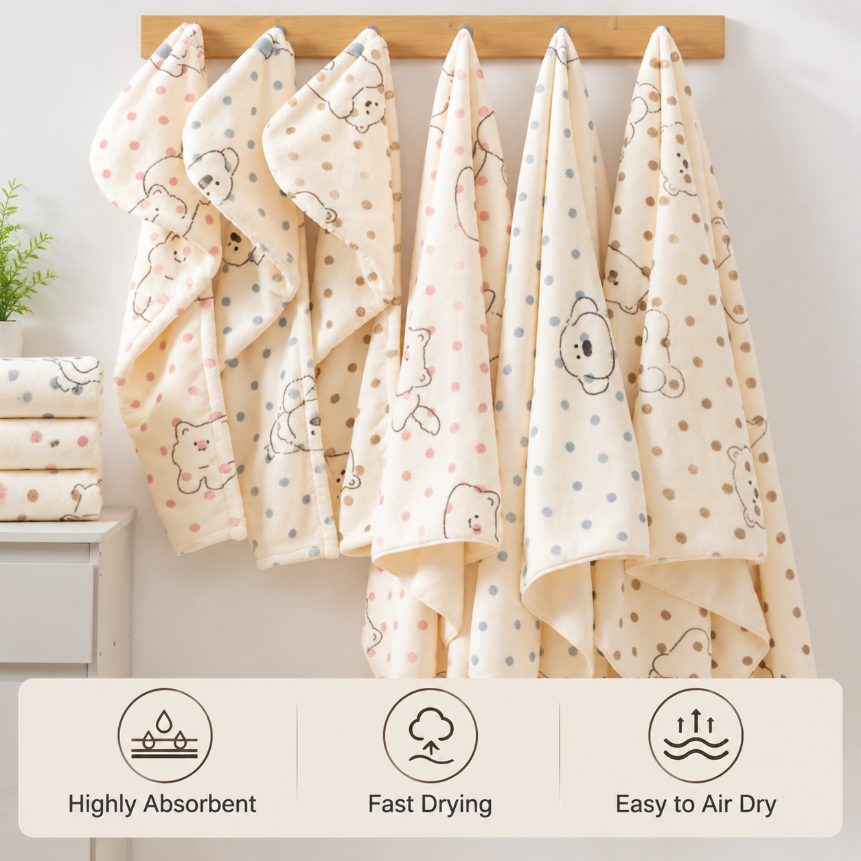 3 Piece Dog Print Coral Fleece Towel Set (Puppy pattern)- Soft Absorbent Face view 2