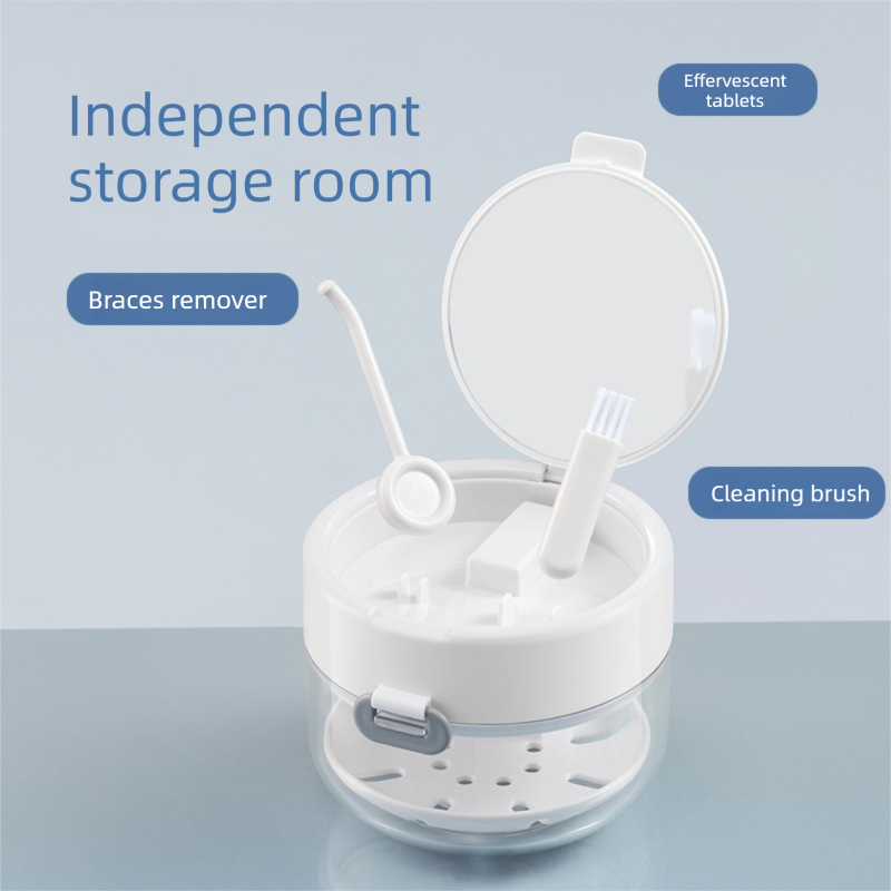 Blue Retainer Cleaning and Storage Case - 3 in 1 Portable Aligner and Denture view 2