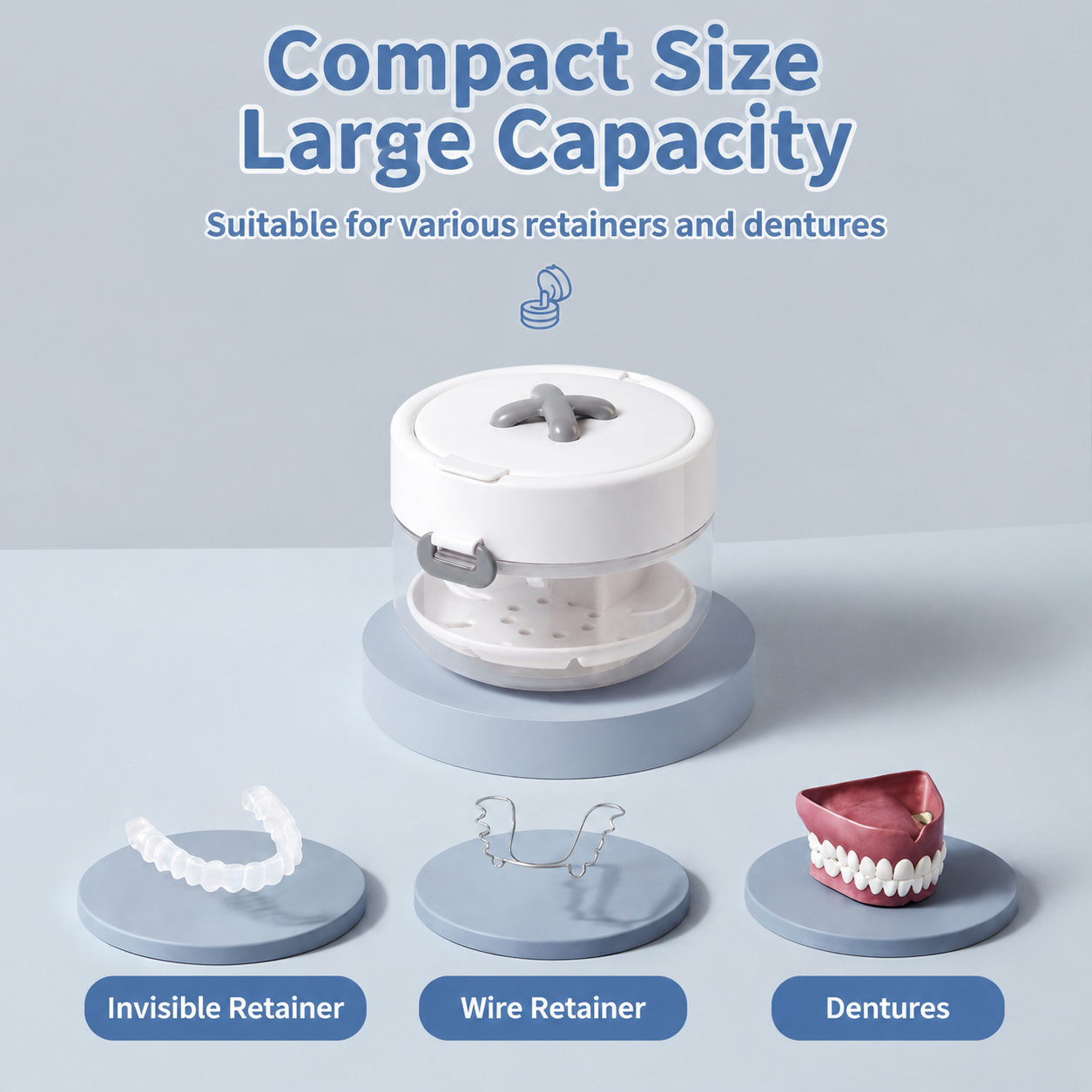 White Retainer Cleaning and Storage Case - 3 in 1 Portable Aligner and Denture view 3