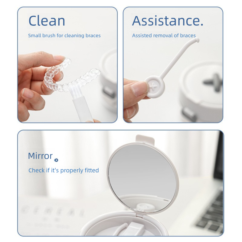 White Retainer Cleaning and Storage Case - 3 in 1 Portable Aligner and Denture view 5
