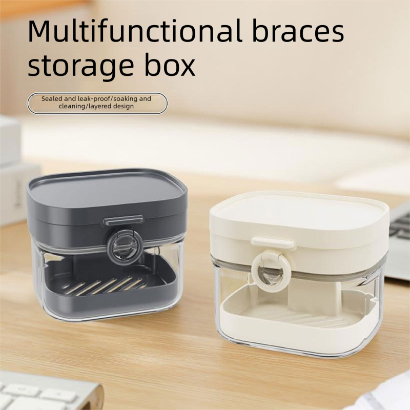 Gray Portable Retainer Cleaning Case - Multifunctional Aligner and Denture view 2