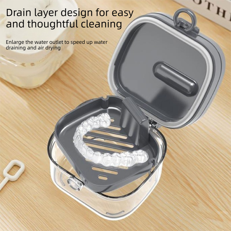 Gray Portable Retainer Cleaning Case - Multifunctional Aligner and Denture view 3