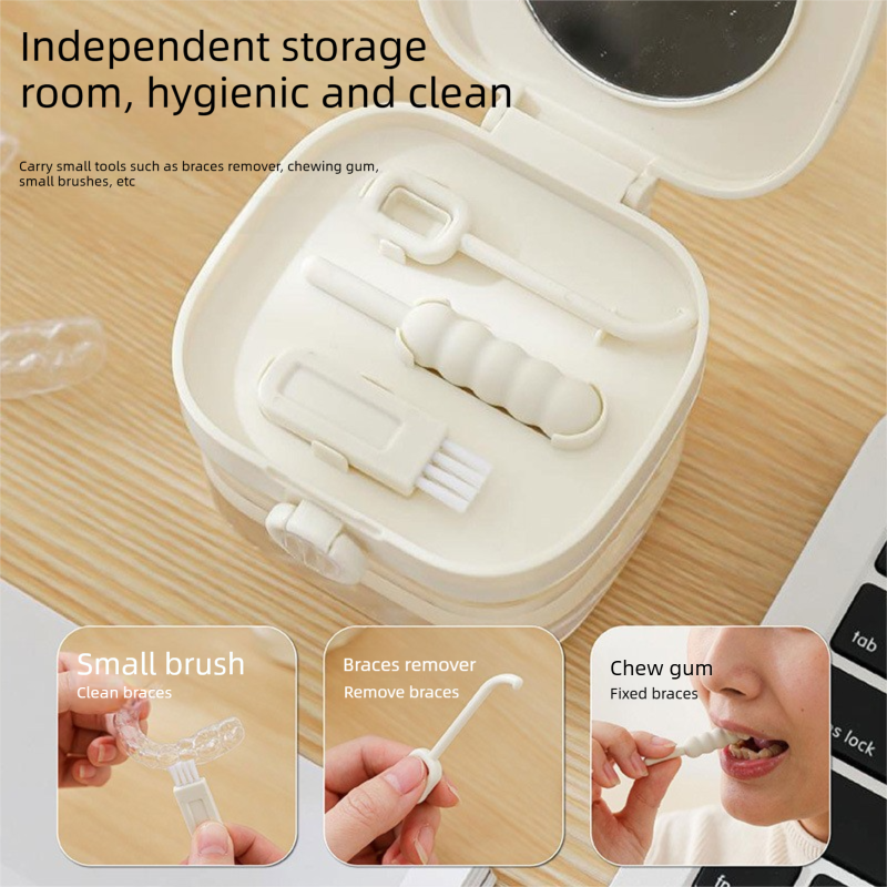 Gray Portable Retainer Cleaning Case - Multifunctional Aligner and Denture view 4