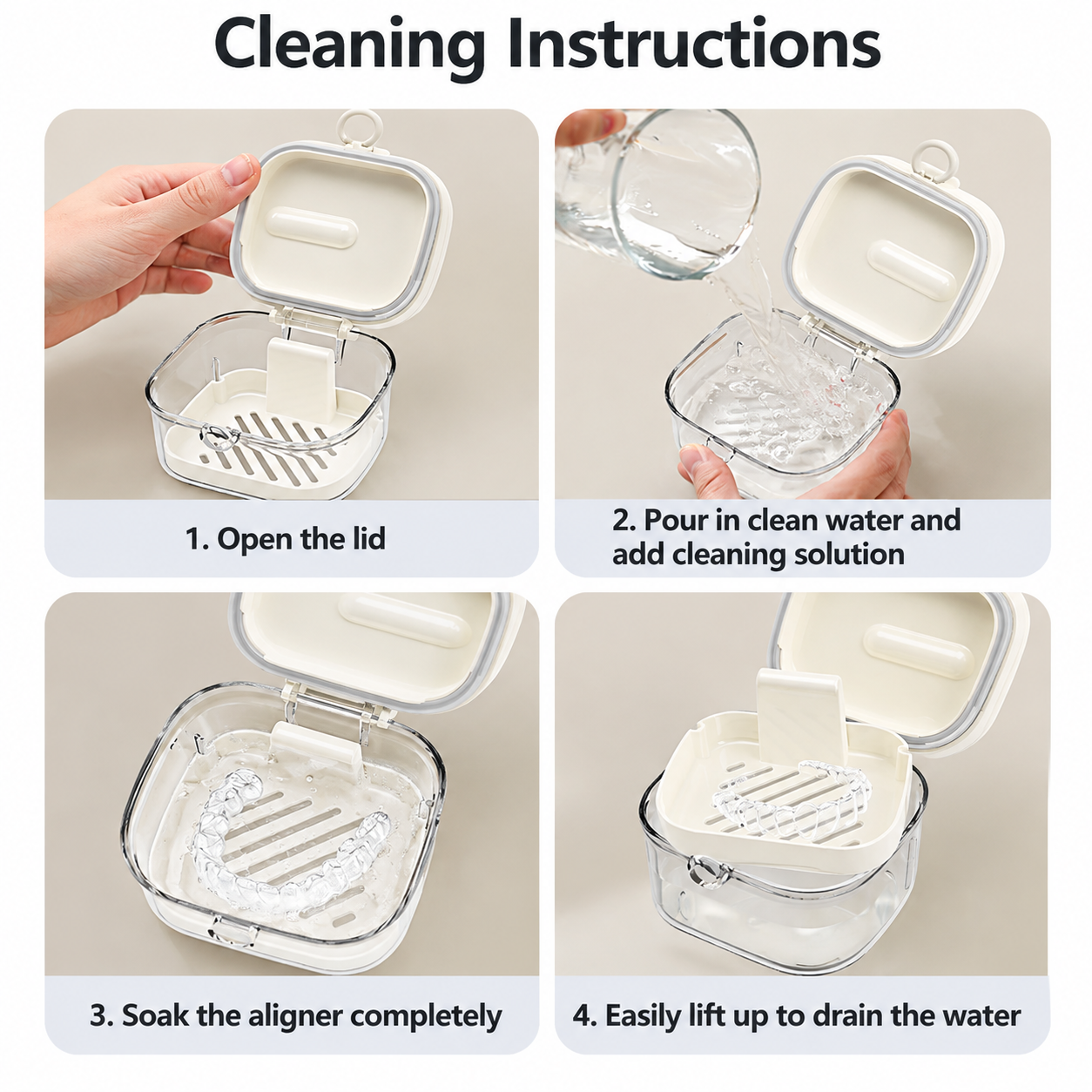 Gray Portable Retainer Cleaning Case - Multifunctional Aligner and Denture view 6