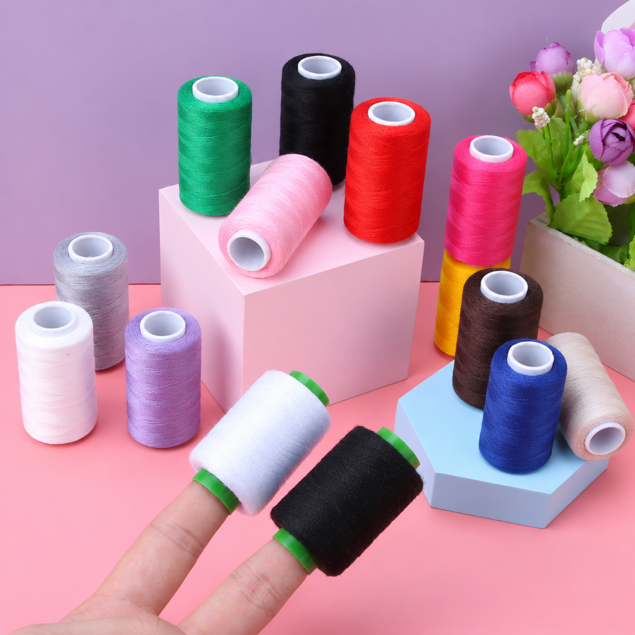 White Sewing Thread 12 Pack - 350m Per Spool All Purpose Thread Set for Hand view 4