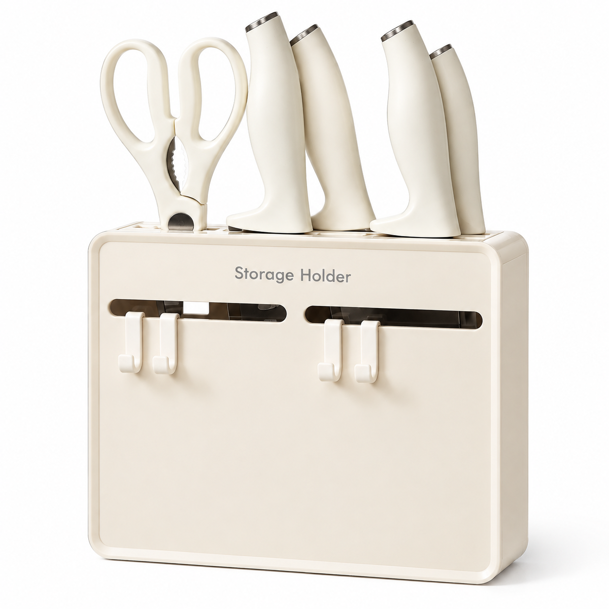 Beige Wall Mounted Knife and Scissor Storage Holder - 24.5 cm No Drill Kitchen