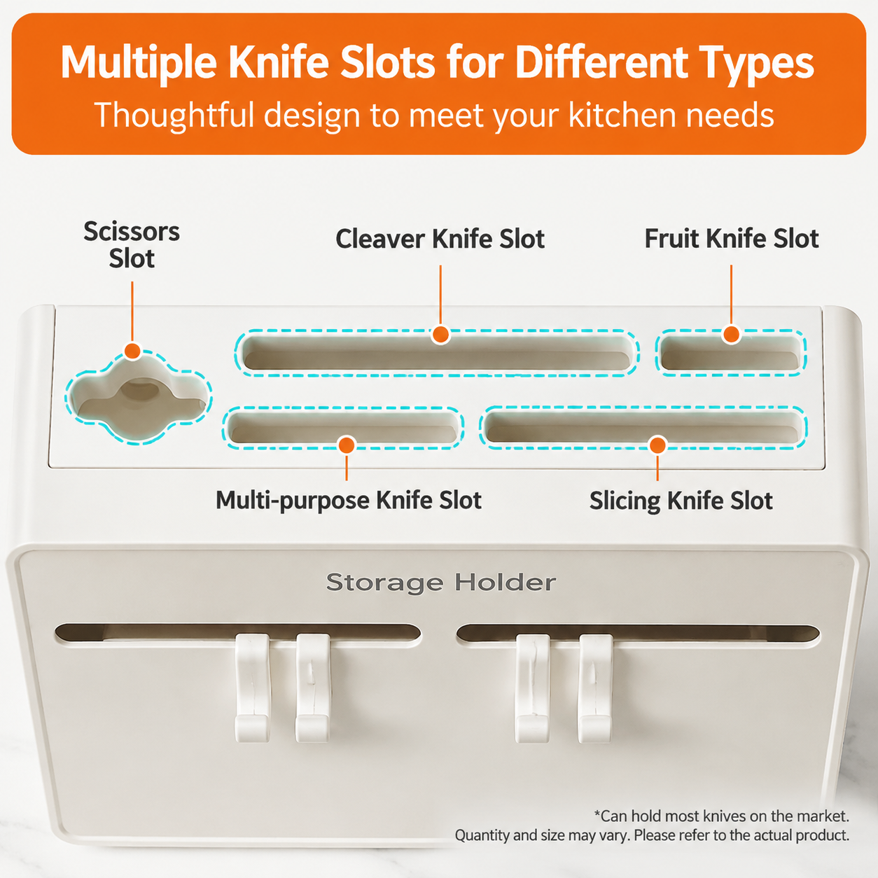 Beige Wall Mounted Knife and Scissor Storage Holder - 24.5 cm No Drill Kitchen view 6