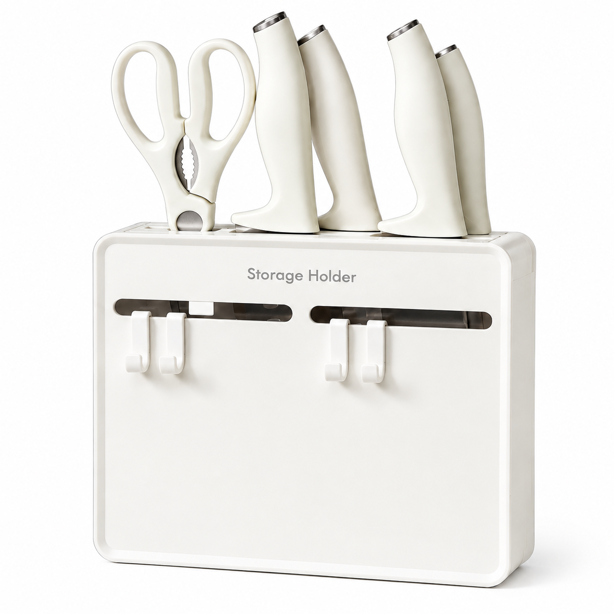 White Wall Mounted Knife and Scissor Storage Holder - 24.5 cm No Drill Kitchen