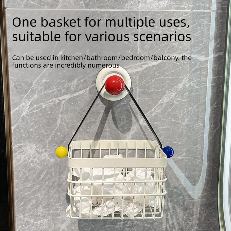 Suction Cup Wall Mounted Storage Basket - 14 x 12 x 10 cm No Drill Hanging view 3