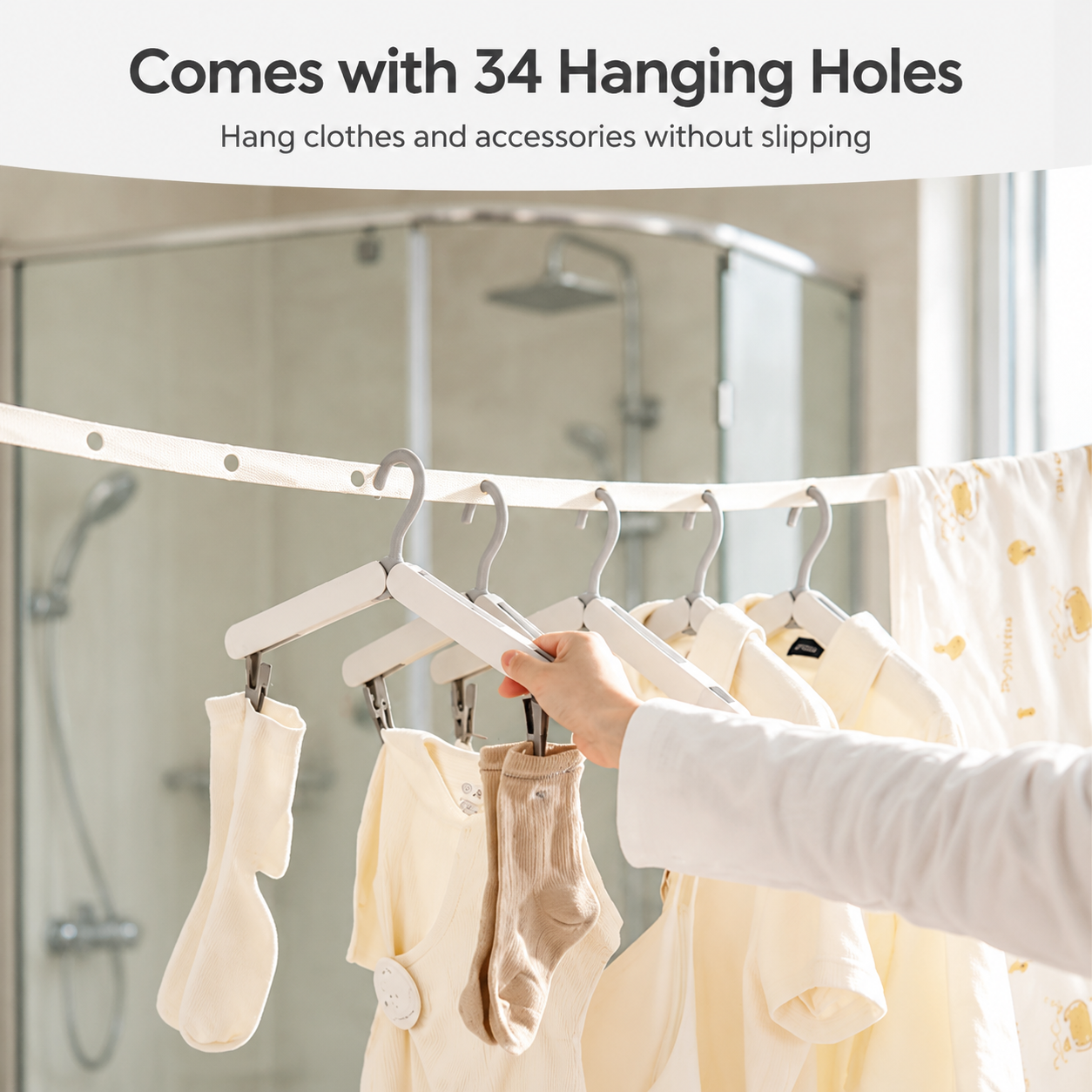 Pink Portable Travel Clothesline with 34 Hanging Holes - Adjustable No Drill view 4