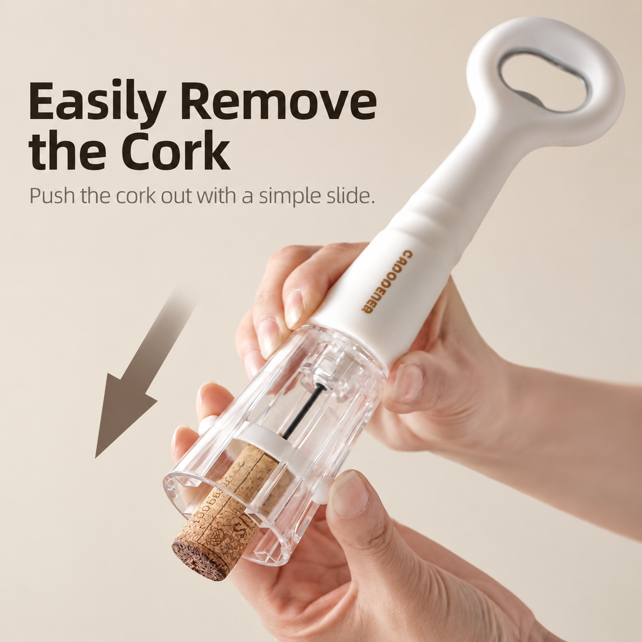 White 2 in 1 Air Pressure Wine Bottle Opener - 24cm Pneumatic Cork Remover view 4