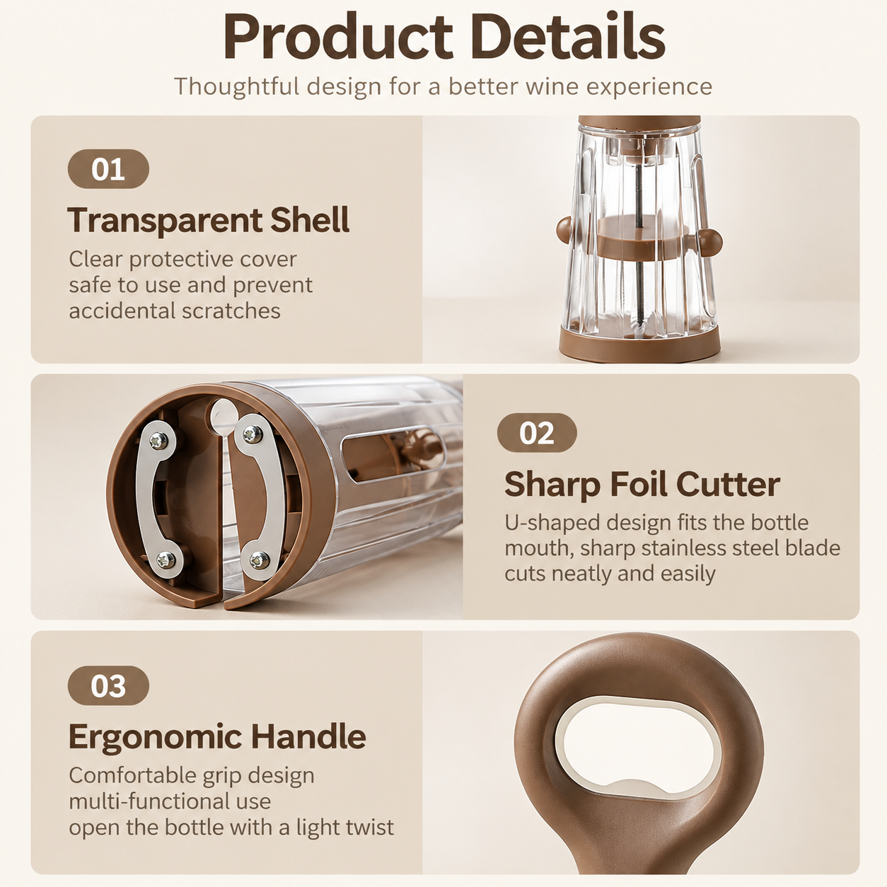 Brown 2 in 1 Air Pressure Wine Bottle Opener - 24cm Pneumatic Cork Remover view 6