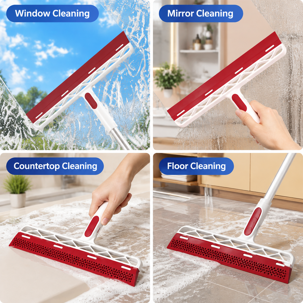 Red 2 in 1 Floor Squeegee Broom - 102cm Long Handle 32cm Double Sided Cleaning view 6
