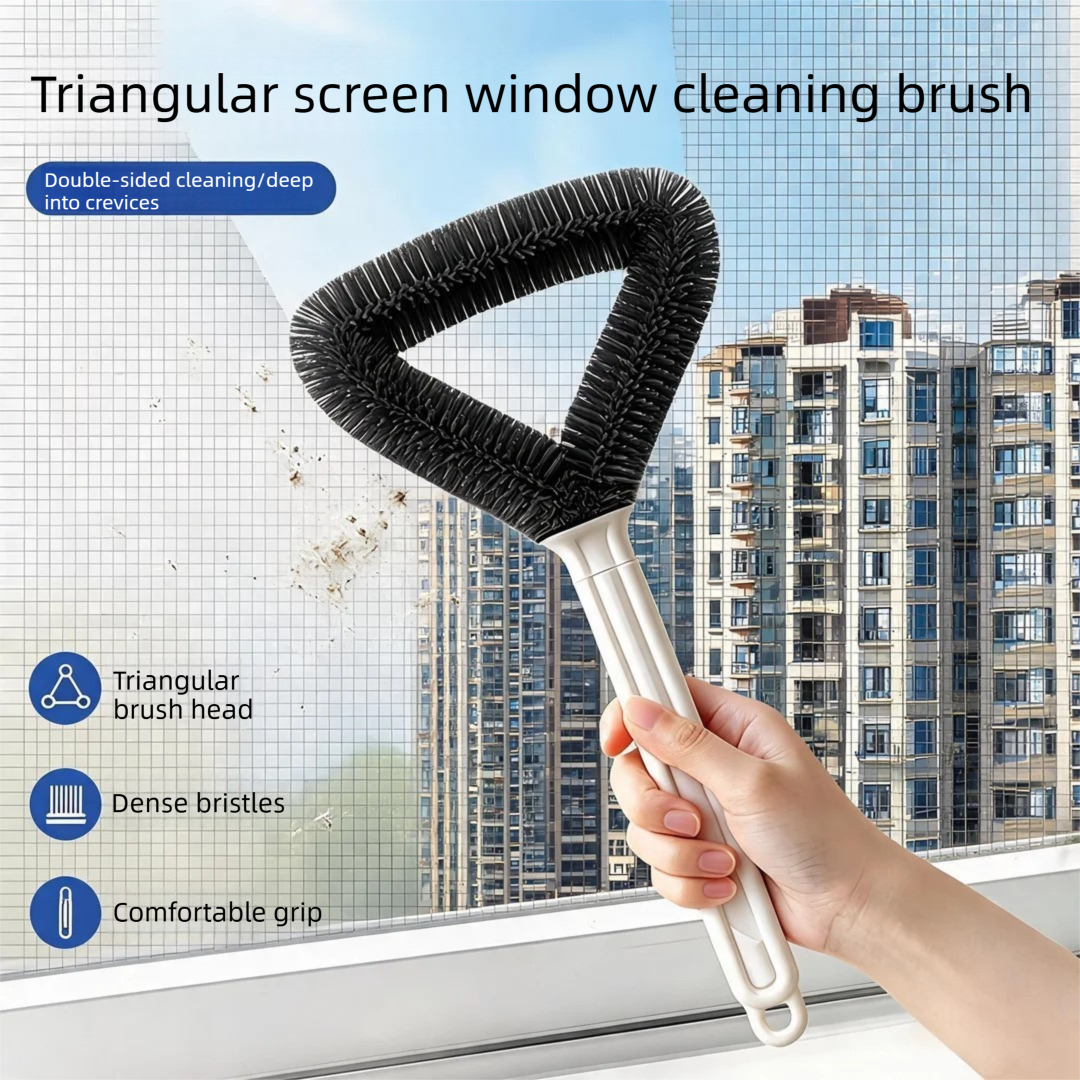 Triangular Window Screen Cleaner Brush - 32cm Long Handle Durable Bristles for view 2