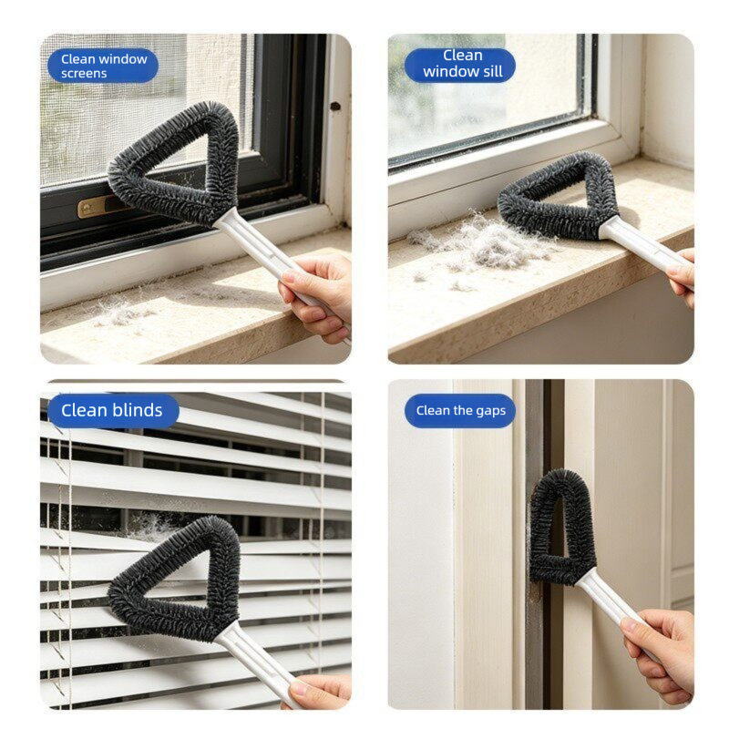Triangular Window Screen Cleaner Brush - 32cm Long Handle Durable Bristles for view 5