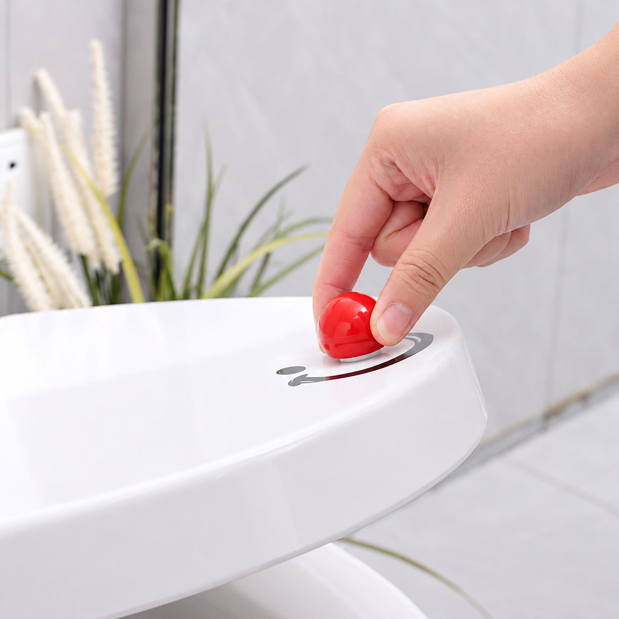 2 PCS Red Smiley Face Toilet Seat Lifter - Adhesive Bathroom Lifter Handle for view 4