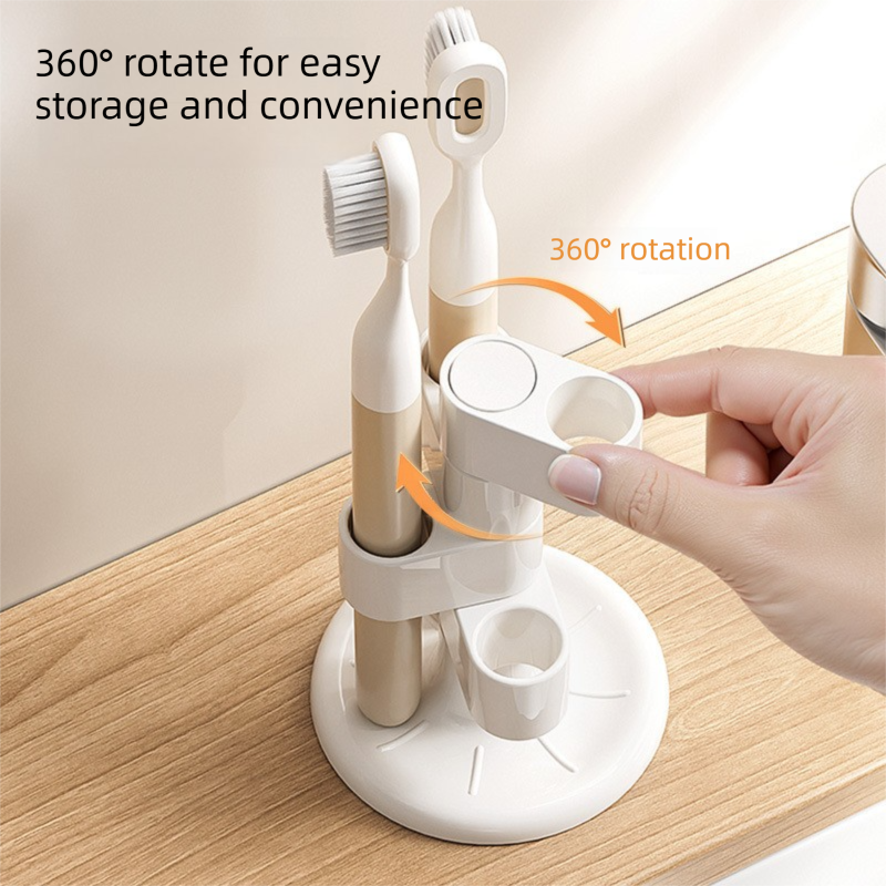 2 PCS 360 Rotating Toothbrush Holder - Vertical Layered Storage Stand with view 2