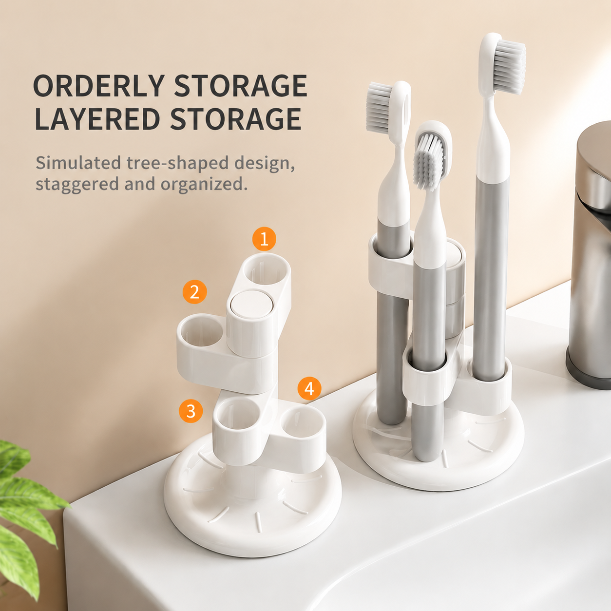 2 PCS 360 Rotating Toothbrush Holder - Vertical Layered Storage Stand with view 3