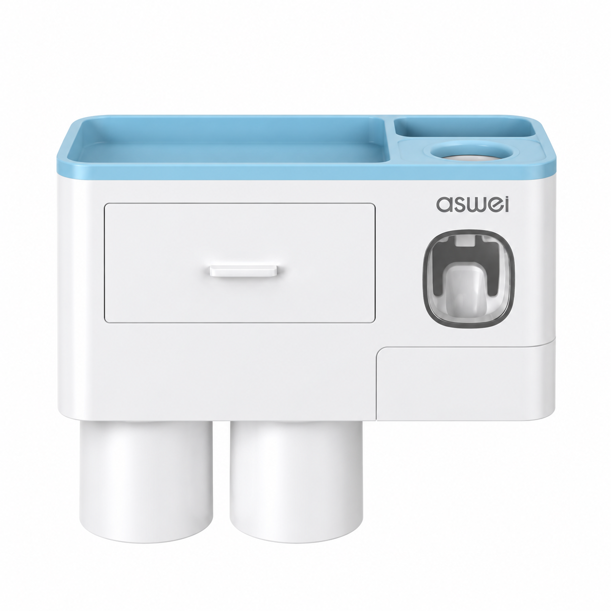 Blue Wall-Mounted Bathroom Organizer with Automatic Toothpaste Dispenser
