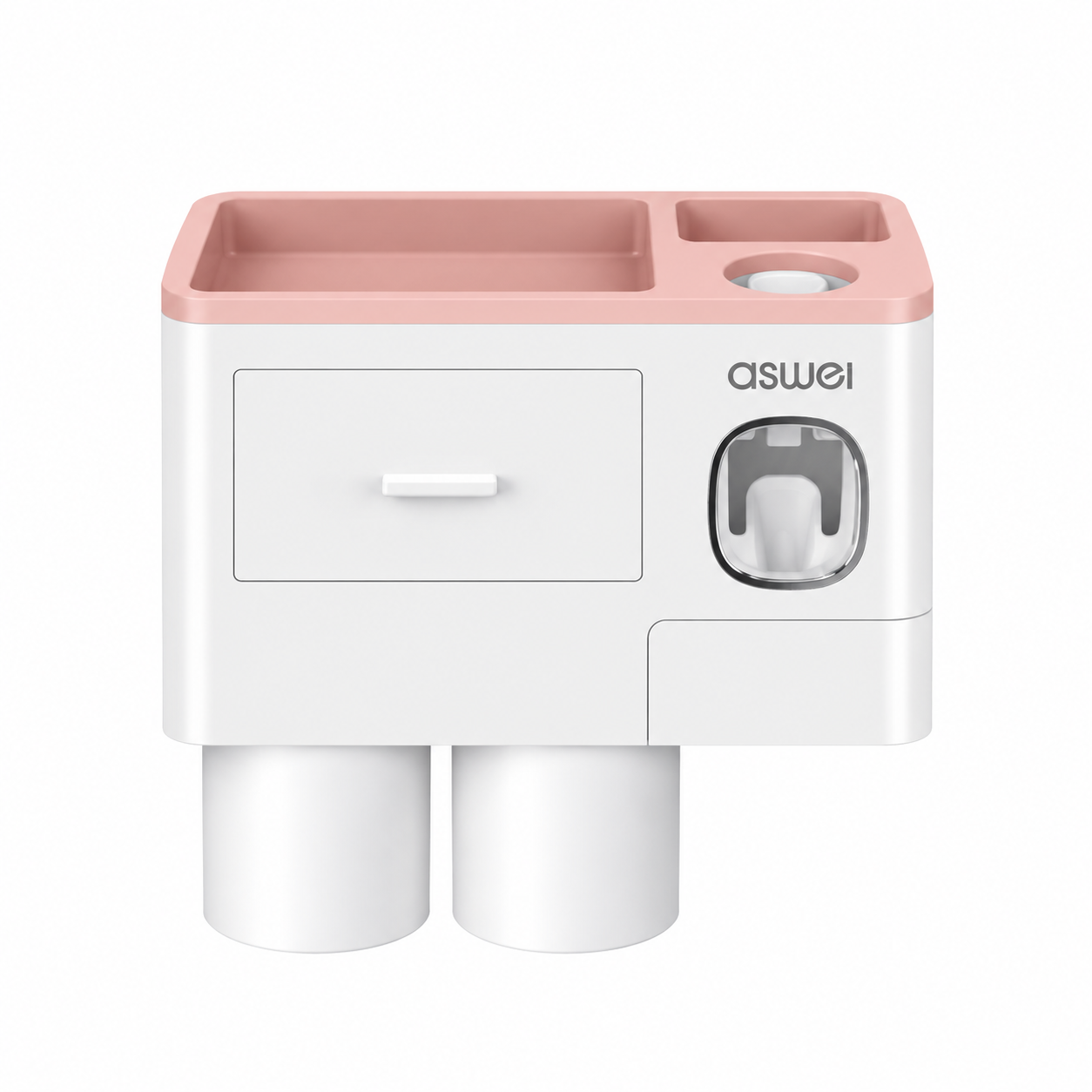 Pink Wall-Mounted Bathroom Organizer with Automatic Toothpaste Dispenser