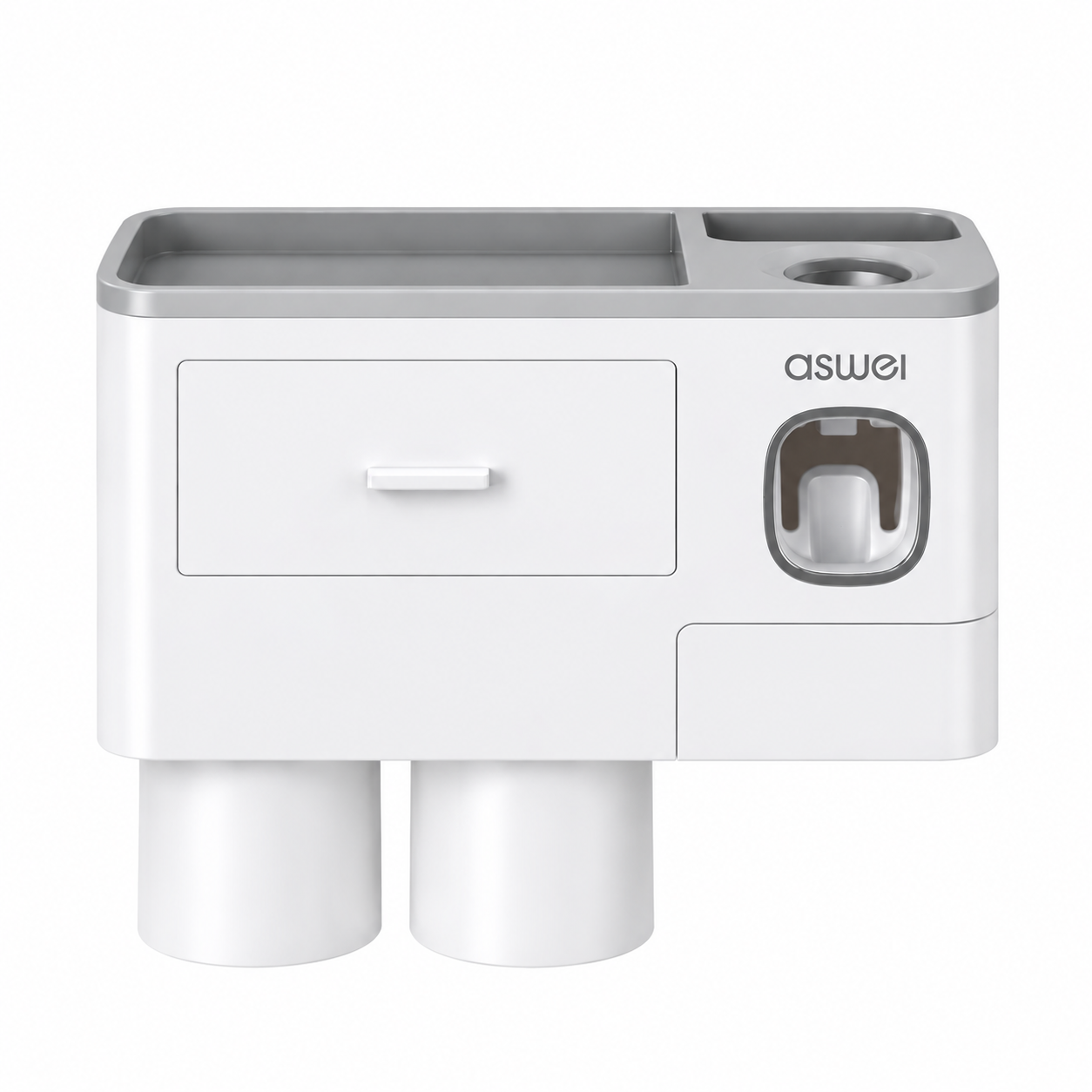 Gray Wall-Mounted Bathroom Organizer with Automatic Toothpaste Dispenser
